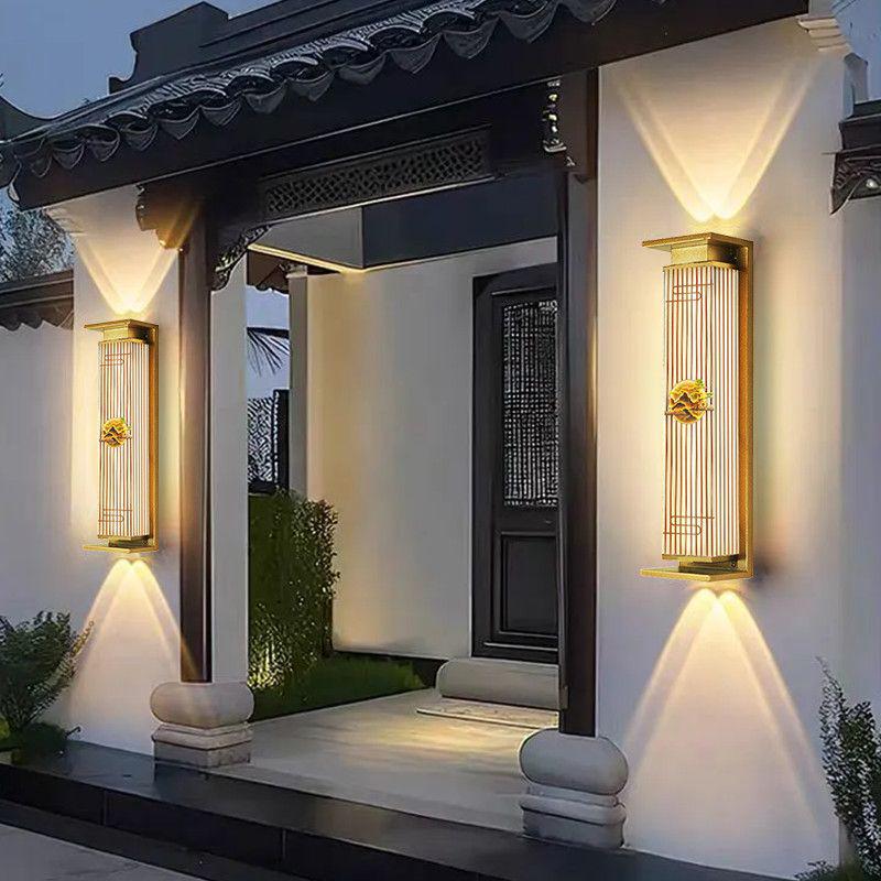 Luxury Chinese Style Solar Waterproof Wall Lamp: Up & Down Outdoor Light for Garden, Balcony, or Villa.