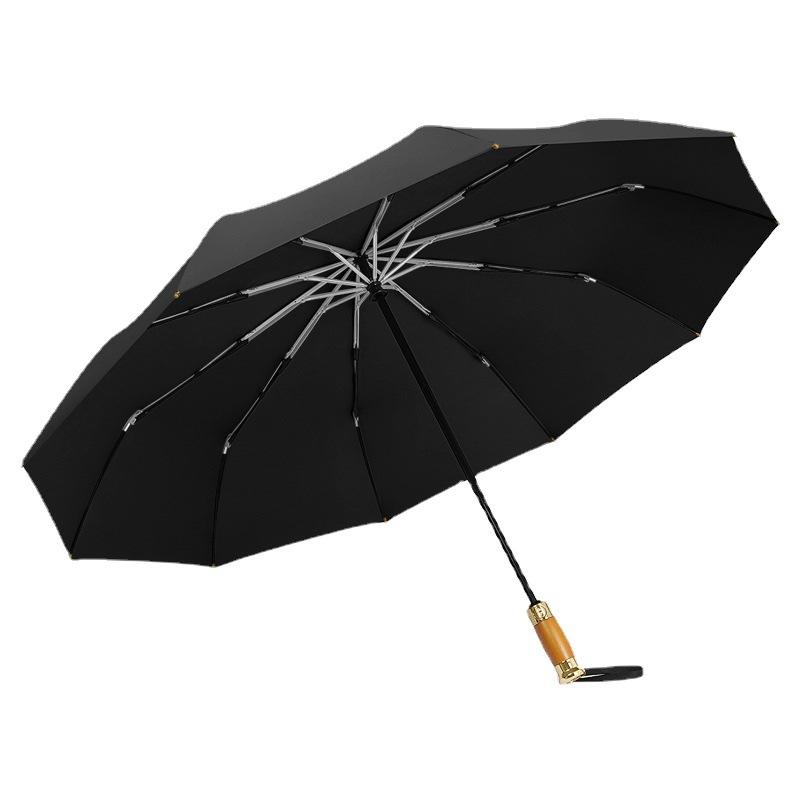 Automatic Light Luxury Wooden Handle Sun Umbrella Umbrella Oversized Men's Folding Umbrella
