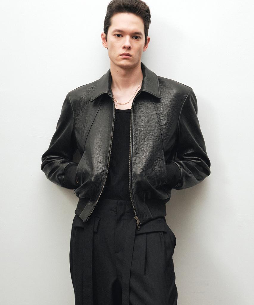 Noirer Goat Shrunken Leather Blouson (Black)