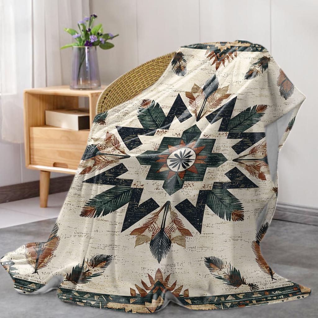 1pc Bohemian Mandala Print Flannel Blanket, Soft Knitted Polyester Throw for Bed, Sofa, Office, Camping, All-Season, Retro Mid-C