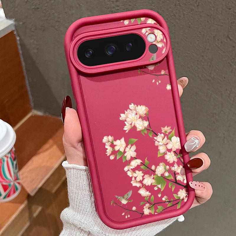 Simple Floral Print TPU Soft Solid Color Phone Case For Google Pixel 9 Pro XL 8 Pro 8A Lens Protection Shockproof Matte Bumper Cover