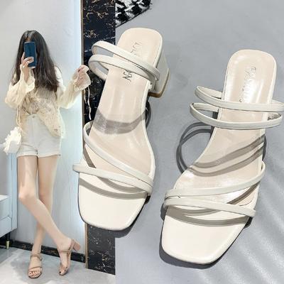 Fashion New Women Sandals Ladies Square Heels Elegant Summer Slippers Fashion Woman Sandals Fashion Low-heel Sandals for Women