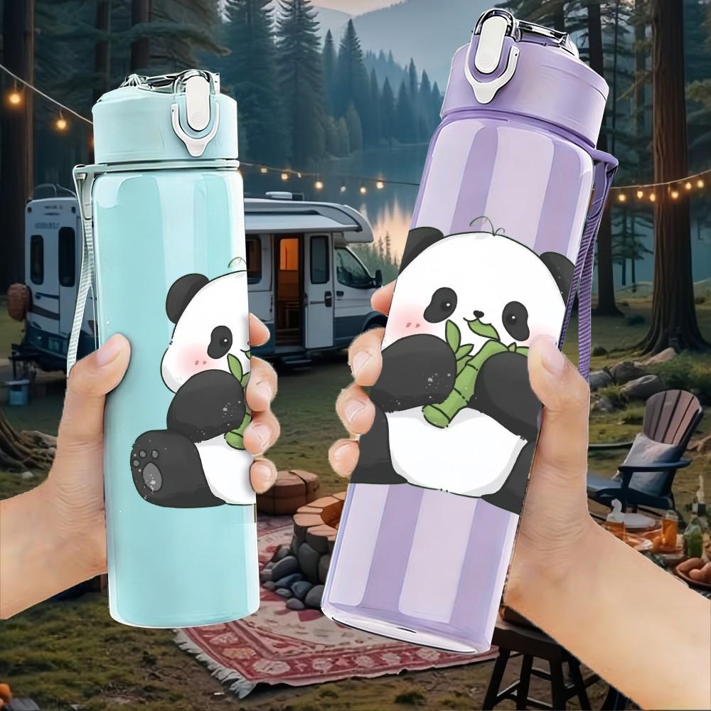 1PC Sitting Panda Bear Cute Animal Print 750ml Color Plastic Sports Water Bottle Leakproof Flip Straw Lid Suitable for Sports Office Home Use
