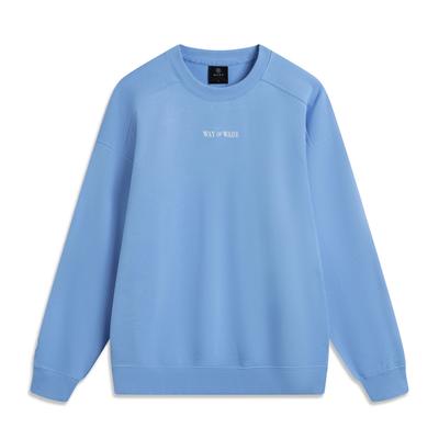 Li Ning Wade Serisi Harf Yuvarlak Yaka Nefes Alabilen Çok Yönlü Bol Sweatshirt Erkek sweatshirt Gök Mavisi AWDV049-6
