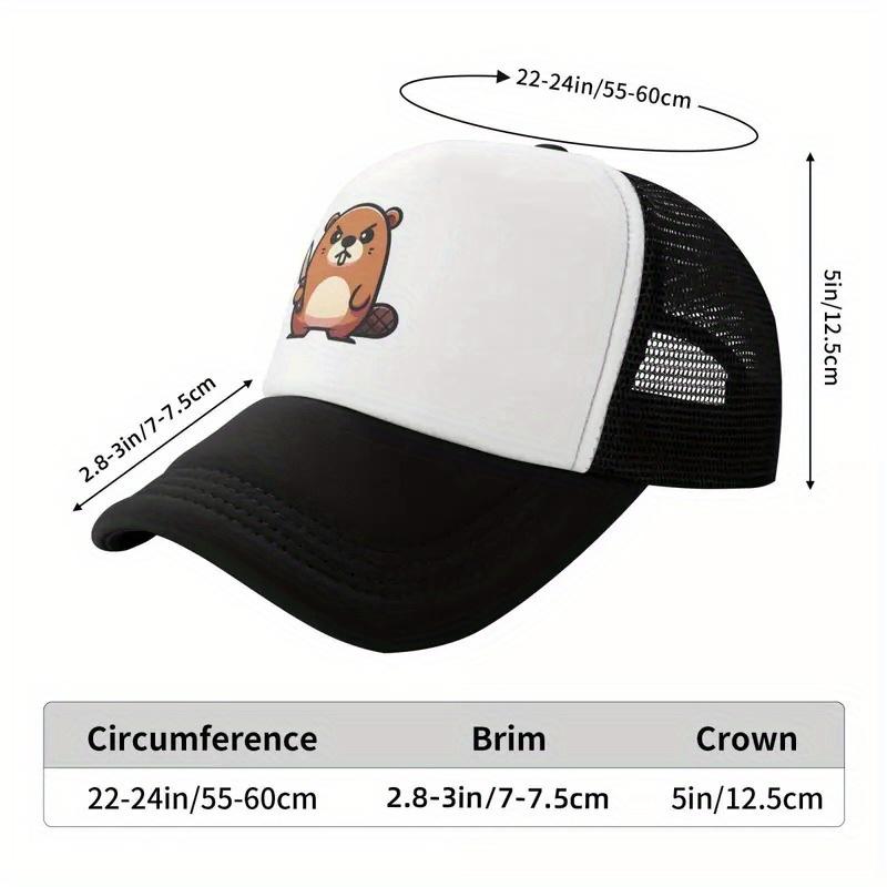 Angry Beaver With Knife Graphic Trucker Cap Polyester Mesh Baseball Hat Adjustable Casual Unisex Headwear