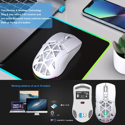 2 režimy Bluetooth herná myš Nabíjateľná 2.4G USB bezdrôtová RGB podsvietená Ľahká myš pre iPad Tablet Laptop Počítač
