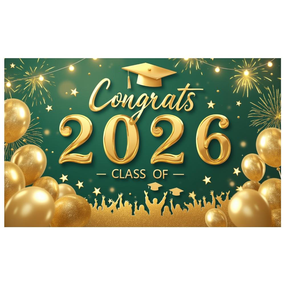 Grad Celebration Display Shiny Letters Graduation Banner Grad Party Background Festive Design Congrats Display For Class Of 2026
