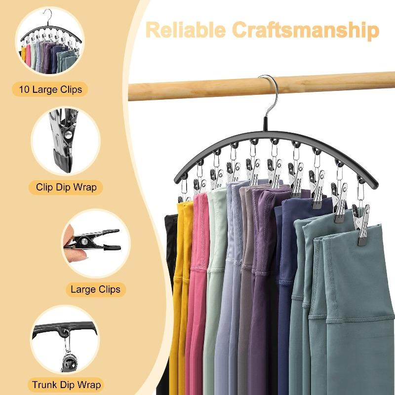 Legging Organizer For Closet, Metal Yoga Pants Hangers 10 Clips Holds 10 Leggings, Space Saving Hanging Closet Organizer Rubber