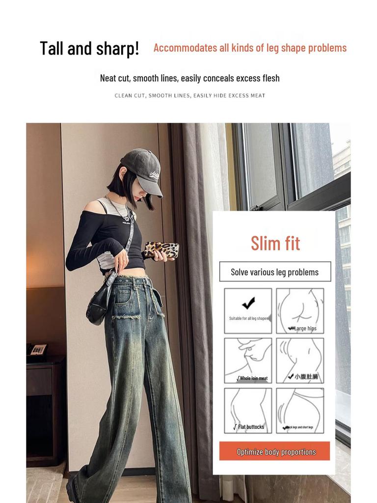 Women's 2024 High-Waisted Retro Slimming Straight-Leg Jeans - Autumn/Winter Versatile Wide-Leg Pants