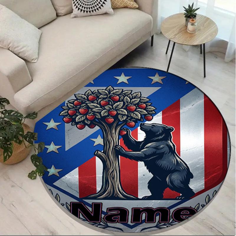 Tapis rond personnalisé avec nom imprimé Atletico Madrid, Tapis polyvalent pour la décoration de la maison, pour salle de jeux, appartement, balcon, entrée, couloir Cadeau