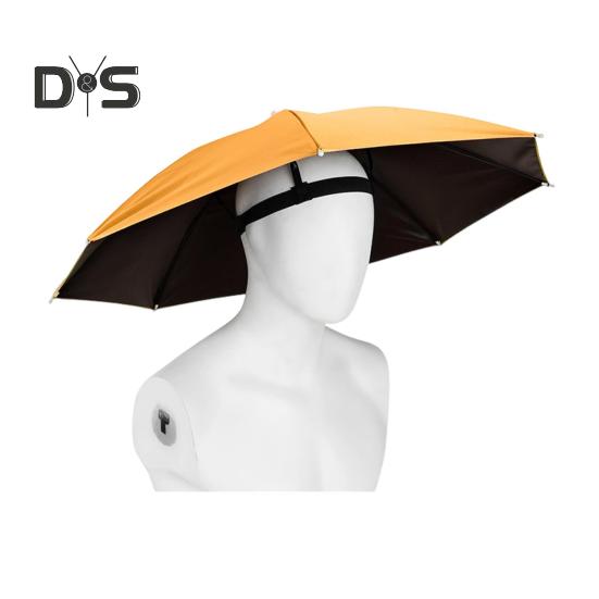 69CM UV Protection Umbrella Hat Hands-Free Sun Blocking Umbrella Hat with Elastic Headband Waterproof Kids Adults Outdoor Fishing Folding Umbrella
