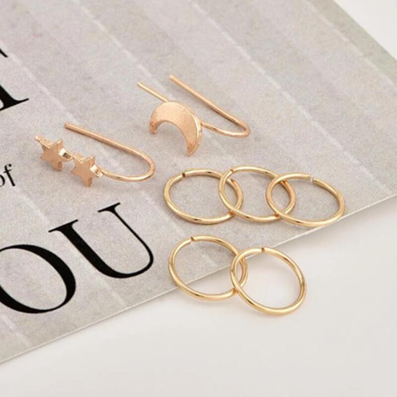7pcs/lot women's clip earrings open ear cuff without piercing hiphop boucle oreille femme gold color metal star moons ear clips