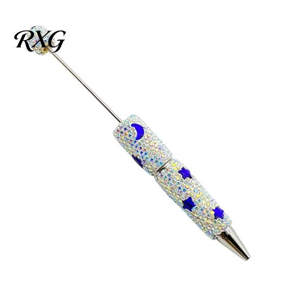 Beadable Pens for DIY Crafts Glitter Ballpoint Pen, Sparkly Rhinestone Star Moon Beaded Plastic Shiny Handmade Gel Ink Pen School Projects,