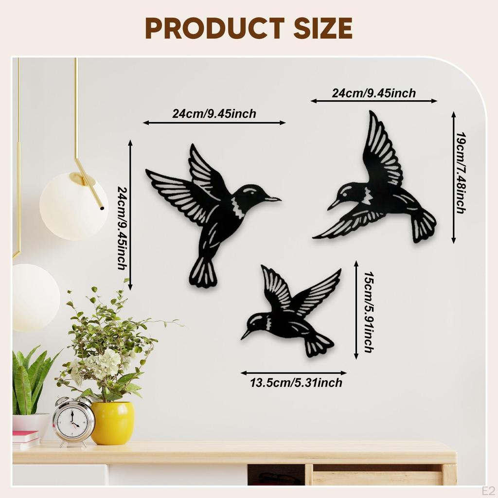 3x Metal Hummingbird Wall Decor Lightweight Crafts Modern Home Hanging Ornaments for Bedroom