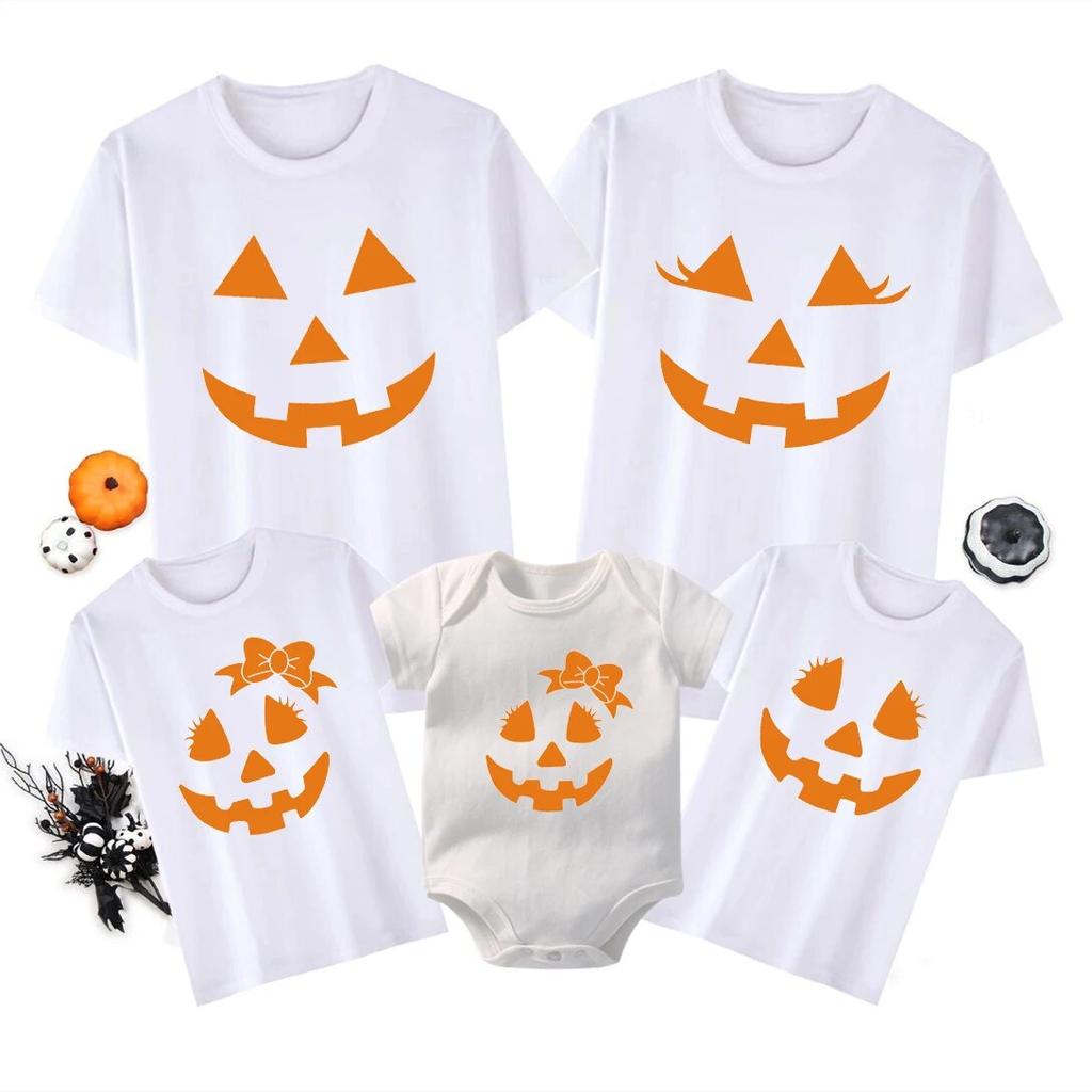 Women’s T-Shirts Funny Pumpkin Print Father Mother Daughter Son Shirts Baby Rompers Family Matching Outfits Cotton Clothes