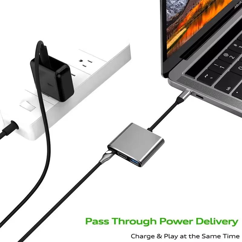 4K 1080P Typ C na HDMI-kompatibilní / USB 3.0 / Typ C 3 v 1 Kabelový konvertor Thunderbolt 3 Přepínač na HDMI-kompatibilní Adaptérový kabel