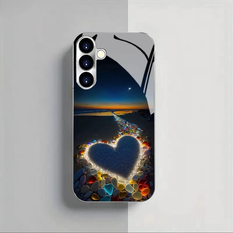 

Позолоченный чехол из закаленного стекла для телефона Samsung Galaxy S26, S25, S24, S23 и S22 Ultra Plus. Пляжный дизайн в форме сердца. For Galaxy S26
