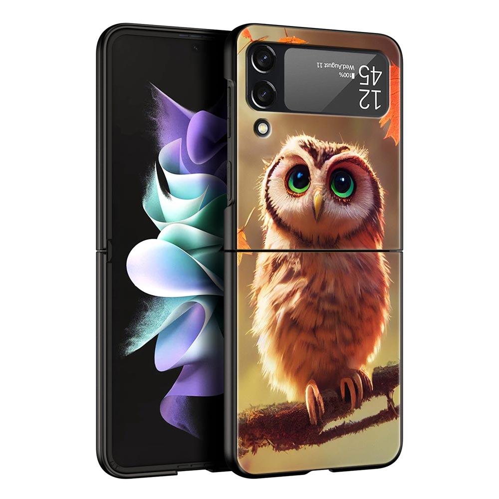 For Samsung Galaxy Z Flip 3 4 5 Hard Black Folding PC Phone Case Cartoon Girl Gifts Lovely Owl For Samsung Z Flip3 Back Cover