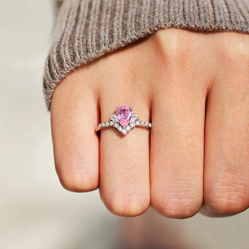 

2026 New Pink Princess Waterdrop Zircon Ring, Light Luxury Style, Elegant and High End, Shining Zircon and Head Accessories 6