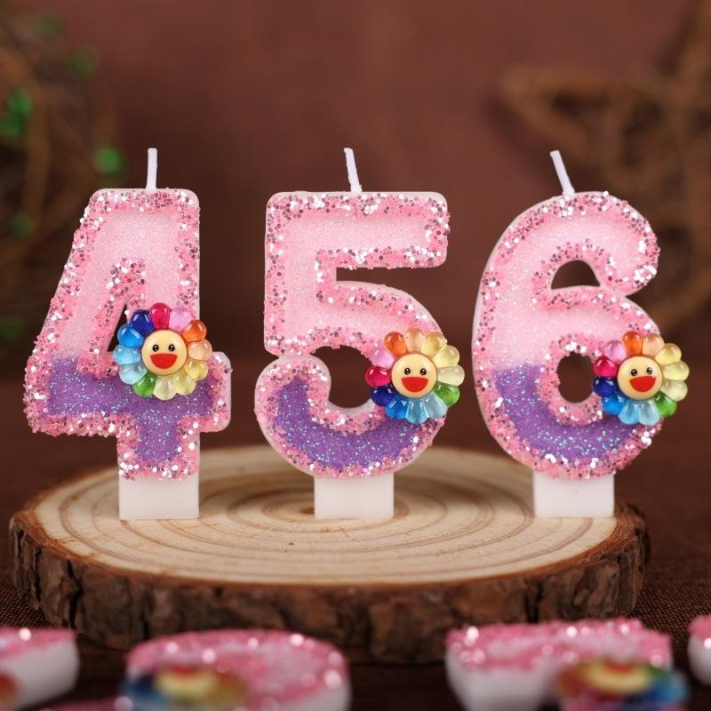 Flowers Handmade Numbers Birthday Candles Cake Decoration Party Festival First Year Number Candles 0-9