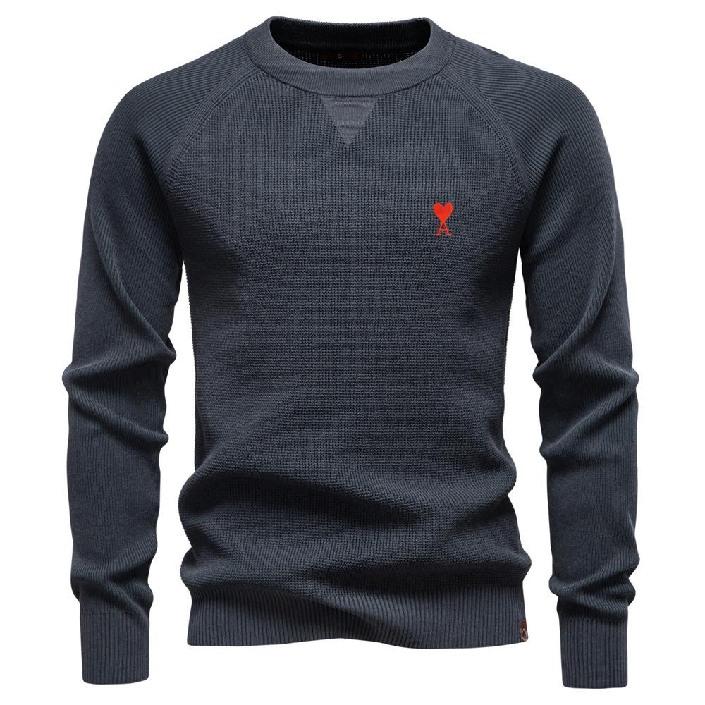 Autumn and Winter Embroidery New Round Neck Fashionable Solid Color Sweater Men s High-quality Business Casual Knitted S