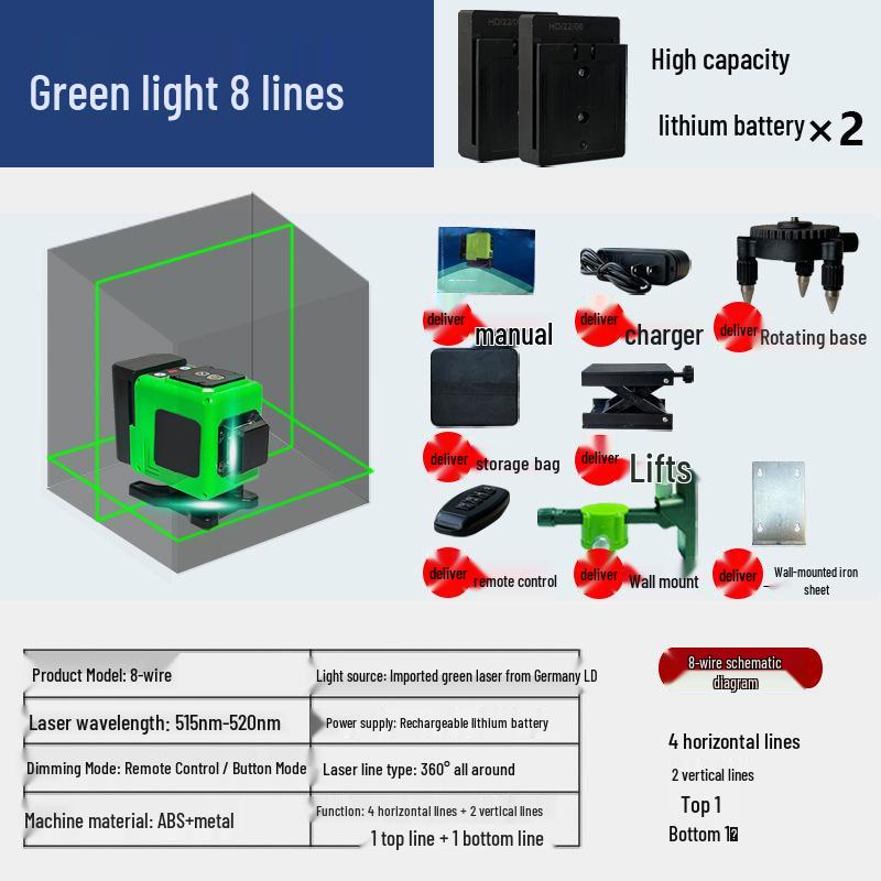 12-Line High-Precision Green Laser Level with Strong Light and Self-Leveling