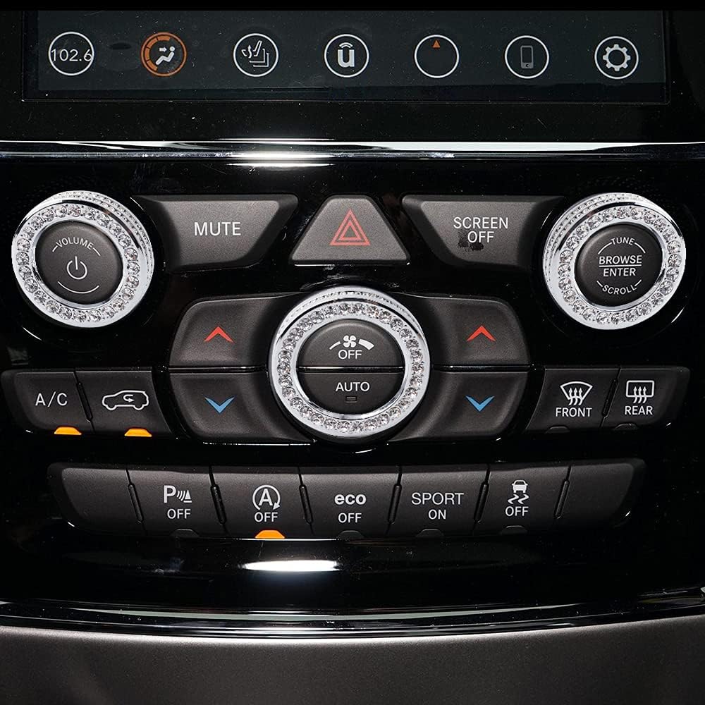 PIFOOG for Jeep Grand Cherokee Accessories & Cherokee Accessories 2014-2021, Crystal Bling Car AC Knob Covers for Jeep Interior Trim Kit 3PCS Women