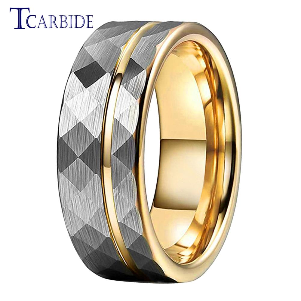 8MM Hammer Wedding Band For Men Women Multi-Faceted Brushed Offset Grooved Finish Nice Gift Jewelry Comfort Fit