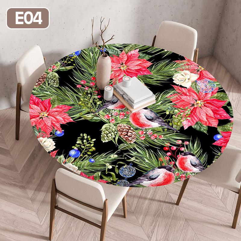 Floral Printed Tablecloth Round Elastic Fitted Edged Dining Table Cloth Waterproof Outdoor Picnic Coffee Tea Table Cover