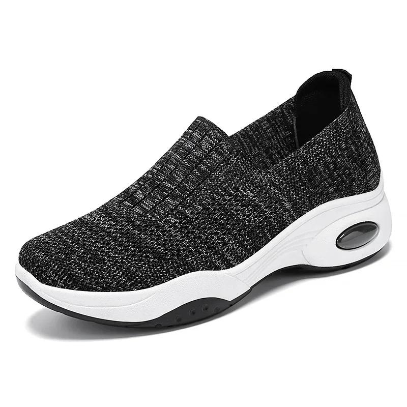 Damesko Casual Flate Pustende Strikkede Sneakers Vår Høst Sport Tennissko Dame Mote Slip-on Myk Såle Gåsko