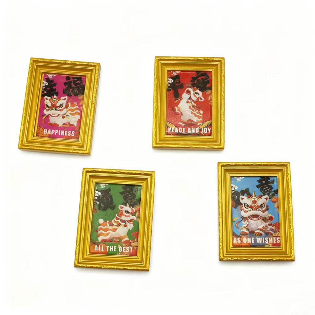 3D Lion Dance Fridge Magnet Photo Frame - Festive Spring Festival Decoration