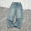 Hohe Taille Breite Bein Gedruckt Jeans Frauen Kausalen Retro Lose Koreanische Jeans Streetwear Denim Hosen