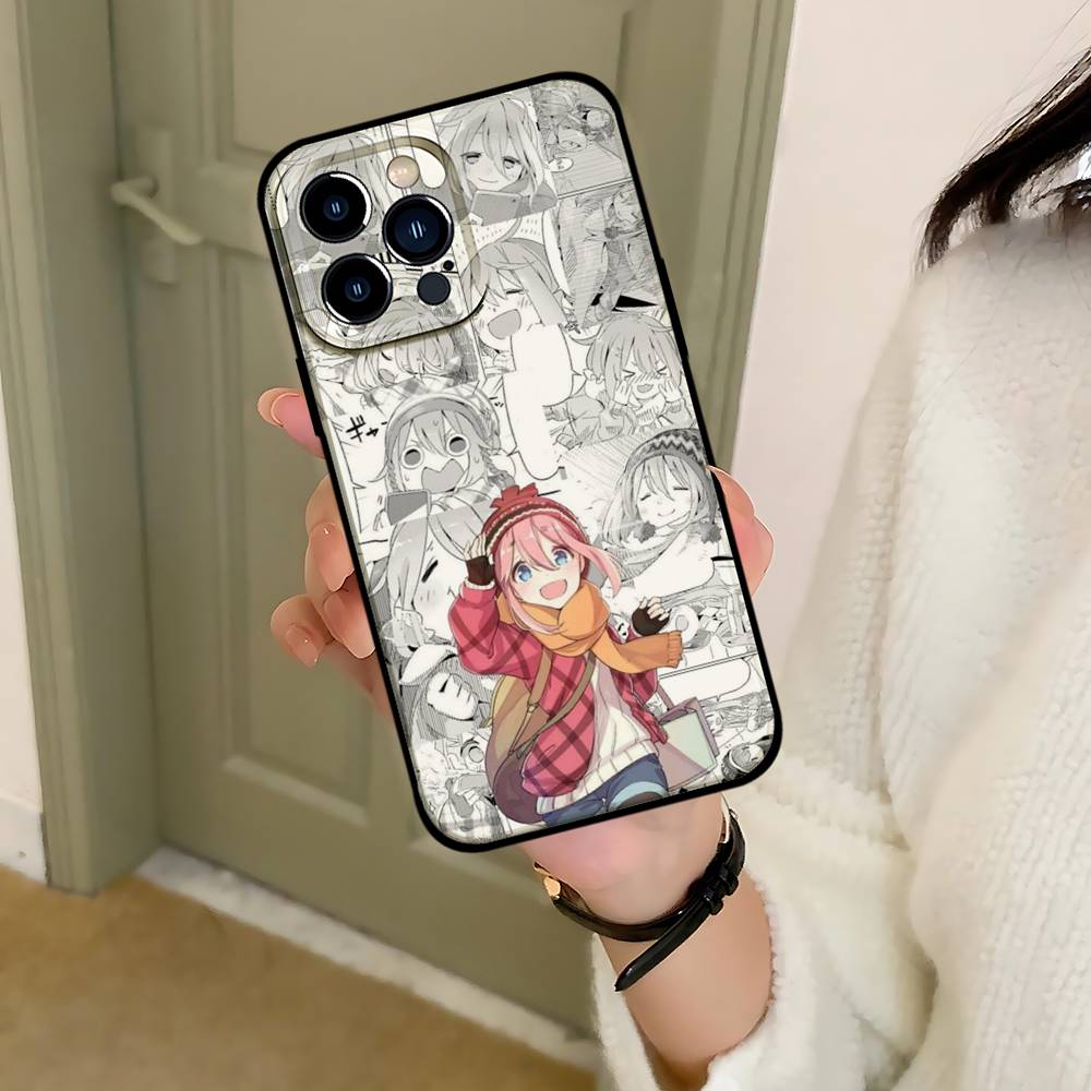 Yuru Camp Phone Case For IPhone 1716 15 14 13 Pro Max 11 12 Mini X Xs XR Black Silicone Cover