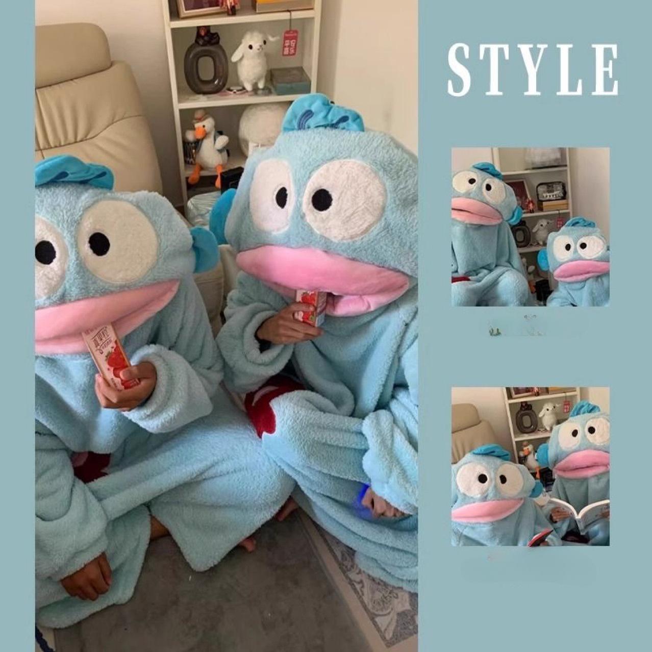 

Уродливая рыба Цельный Большой рот Уродливая рыба Мужской и женский Велюровый С длинным рукавом Смешной Цельный Комплект домашней одежды XXL