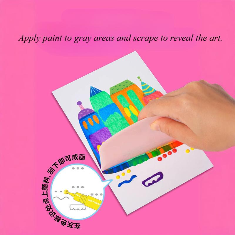 Rainbow Scratch Painting Set Color Scratch Off Pictures Children DIY Artwork Postcards Kids Boys Girls Fun Craft Drawing Toys