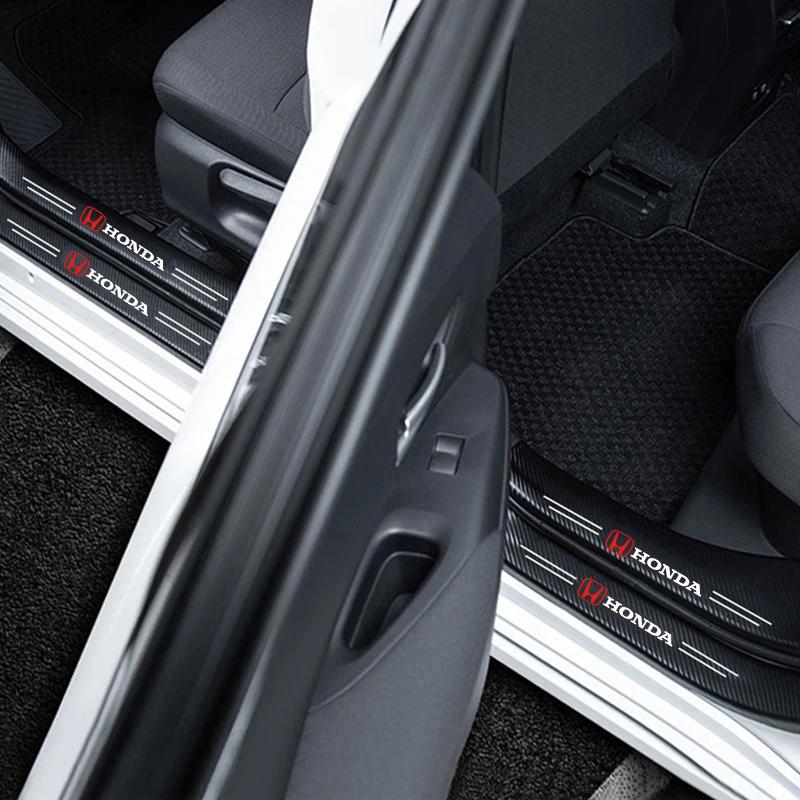FPY1 5Pcs Carbon Fiber Car Threshold Scratch Protection Sticker For Honda Civic FIT CRV Accord CRZ CRX Jazz HRV Stepwgn Insight Pilot