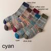 1/5 Pairs Casual Socks EU Size 38-43 Retro Pattern Autumn/Winter Round Neck Socks Ethnic Style Women Comfortable