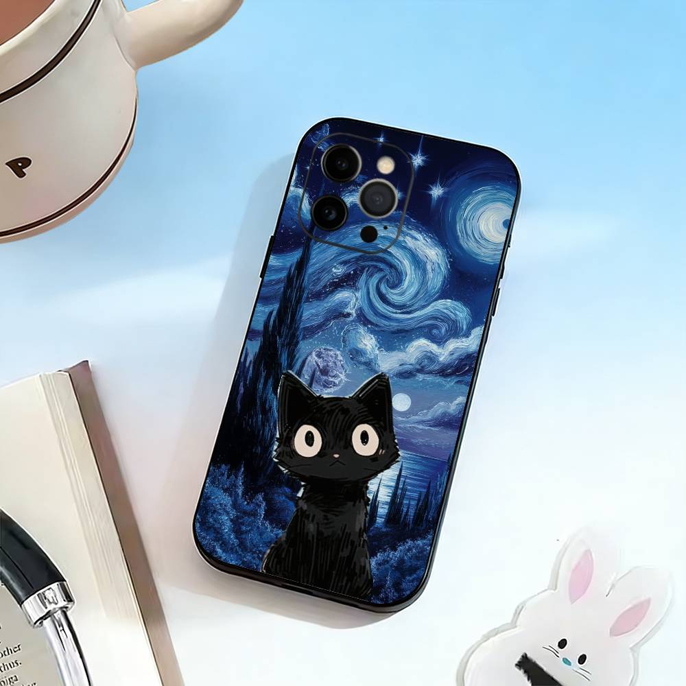 Van Gogh Chibi Cat  Phone Case Silicone Soft For IPhone 17 16 15 14 13 12 11 X XR Plus Pro Max Plus