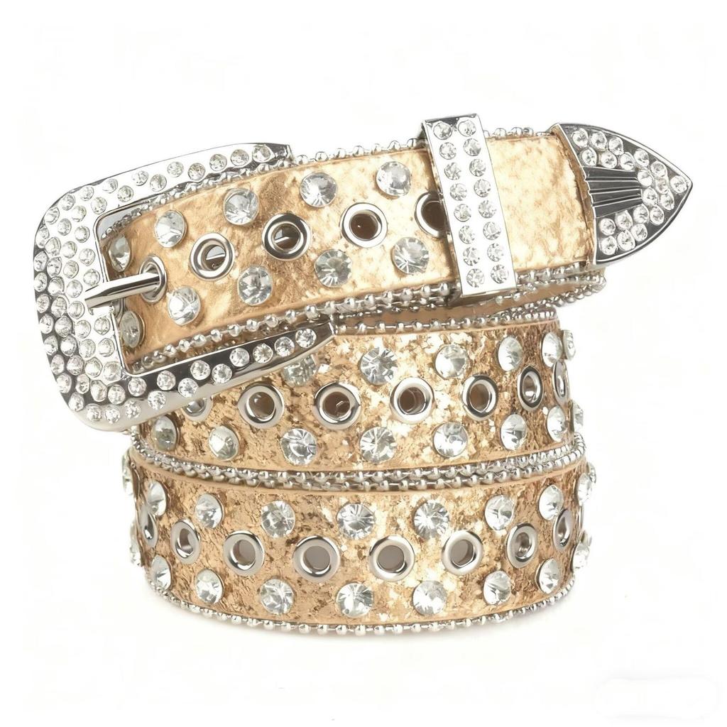 Women's Rhinestone Crystal Belt: Sparkling Diamond Leather Accessory