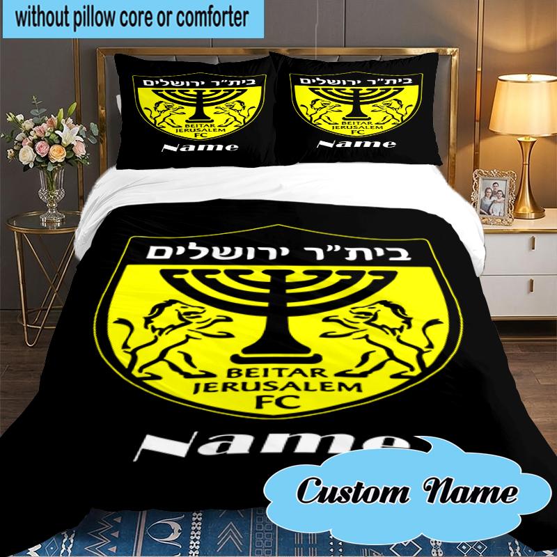 Custom Name Beitar FC Crest Bedding Set 3pcs, Bedding Set Including 1pc Duvet Cover And 2pcs Pillowcases for Bedroom, Dormitory Gift