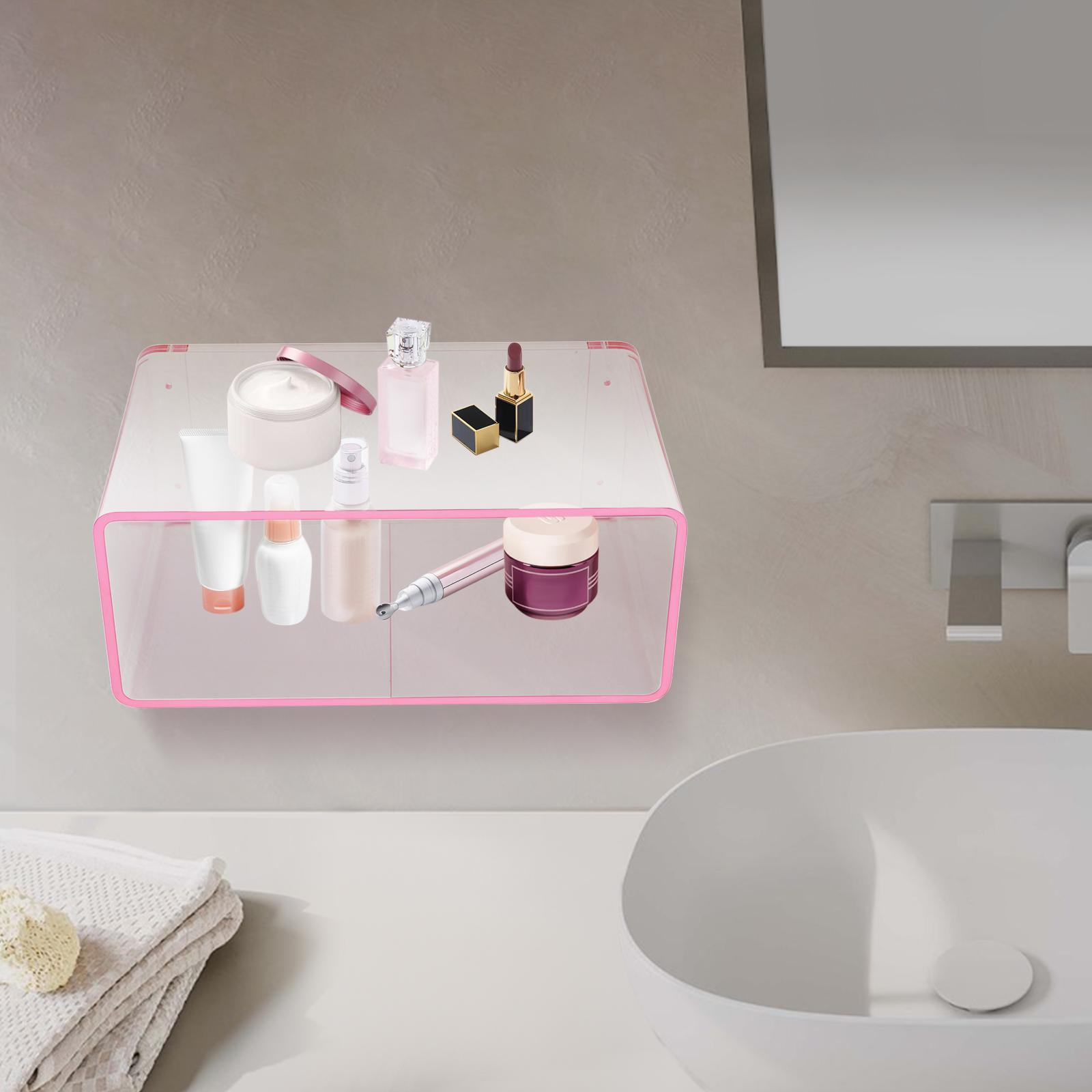 2-ярусная настенная акриловая прикроватная книжная полка прозрачная розовая прямоугольная плавающая тумбочка для квартир офисов очистить розовый 9100₽
