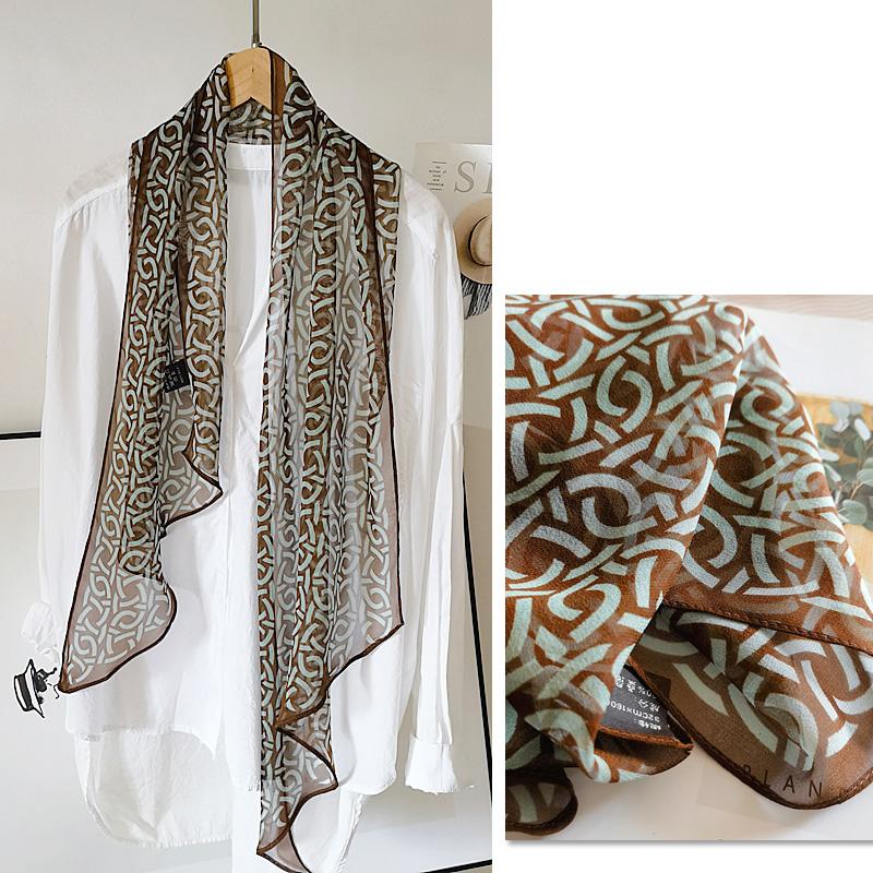 Spring and summer with rigid needs! Light and thin georgette small silk scarf! Retro cashew flower narrow silk long scarf yarn scarf