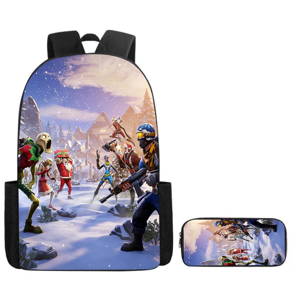 Lightweight Fortnite Cartoon 2Pcs Combo, Backpack and Pencil Case, Unisex Kids Aged 6-14 Portable School Kit