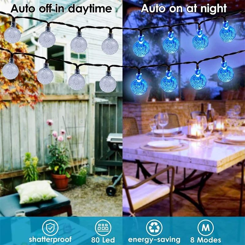 1PCS Solar String Lights Outdoor 50 Led Crystal Globe Lights with 8 Modes Waterproof Solar Powered Patio Light for Garden