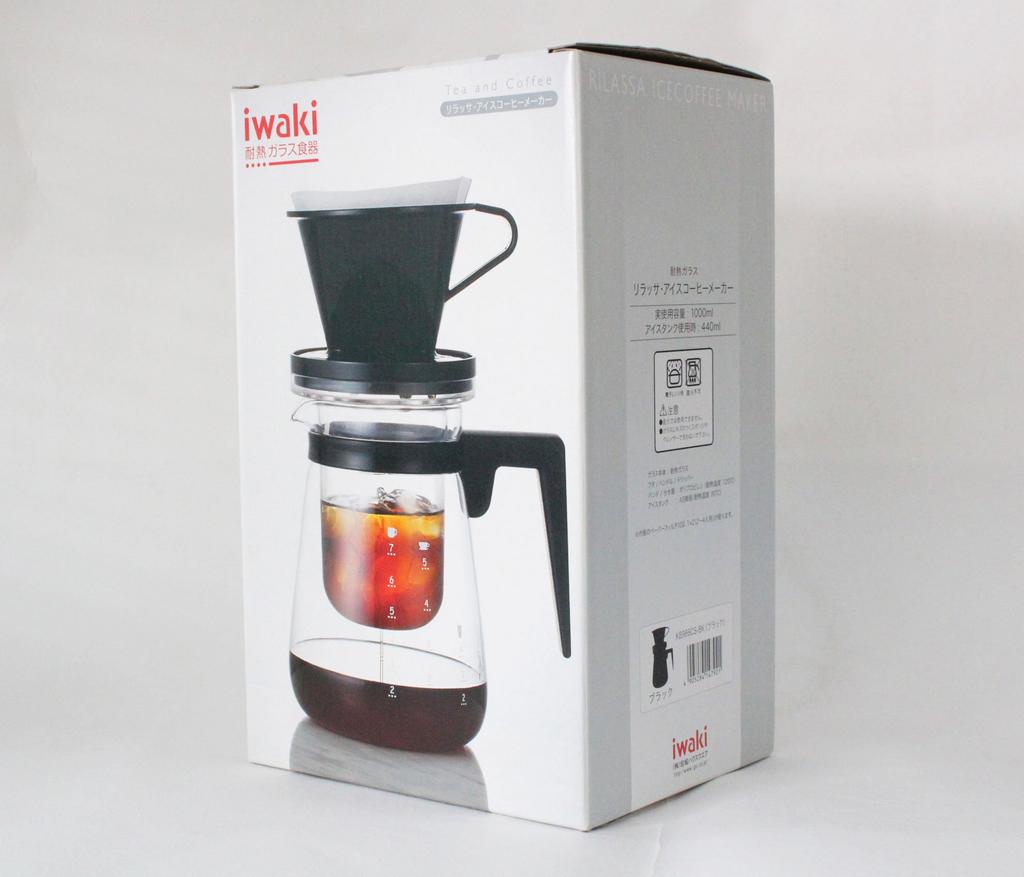 iwaki Heat-Resistant Glass Rilassa Iced Coffee, Black, 1000ml, Dripper Pot, K8966CS-BK