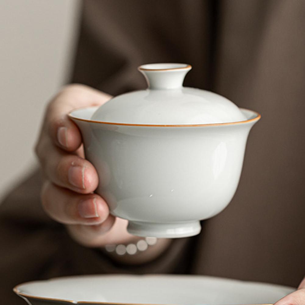 Ceramic Gai Wan Tea Set Chinese Traditional-Gaiwan Tea Bowl Tea Set For Brew Loose Oolong/Puerh Tea