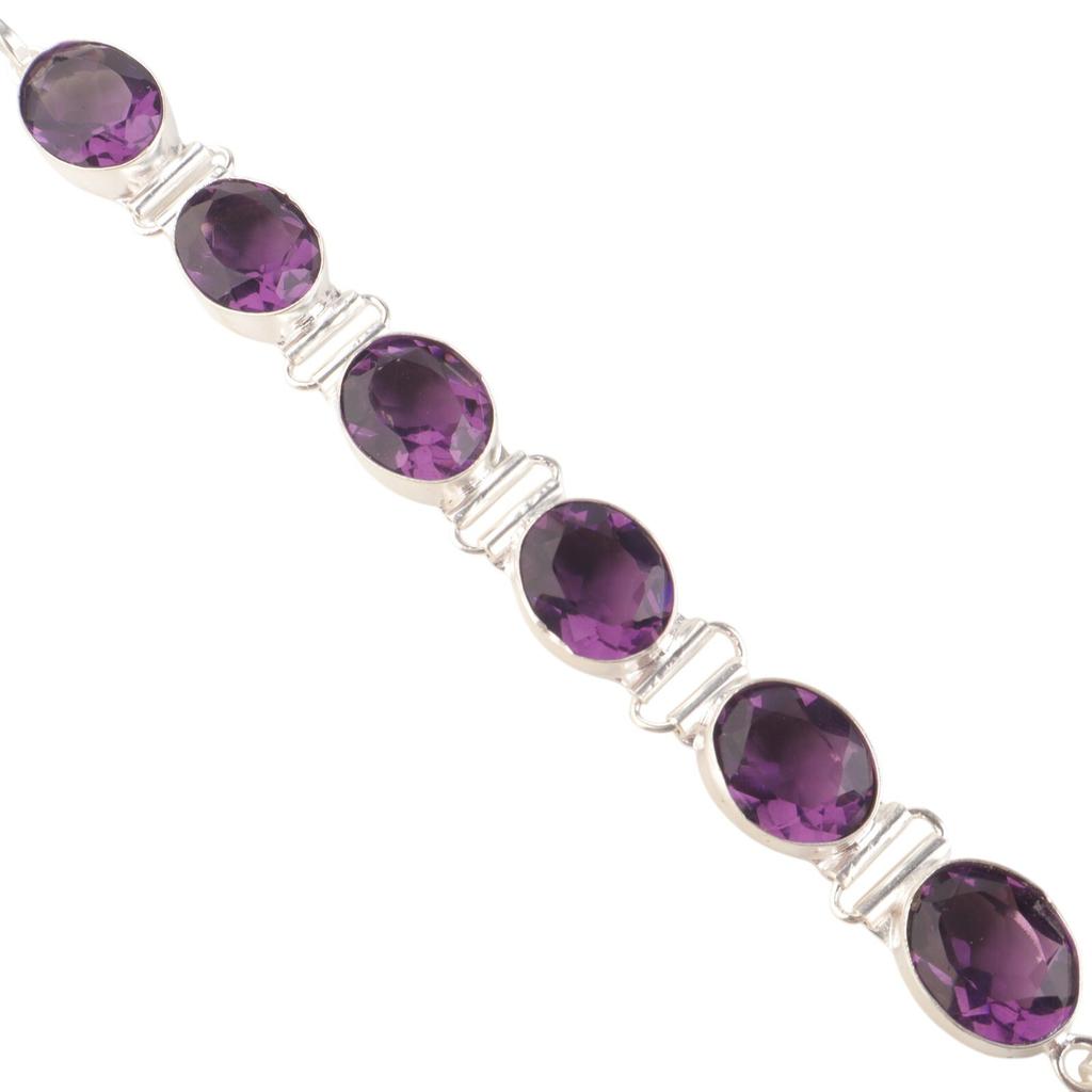 Amethyst Edelstein 925 Sterlingsilber Schmuck Handgefertigtes Armband 8" Geschenk für Ehefrau RB-4-4