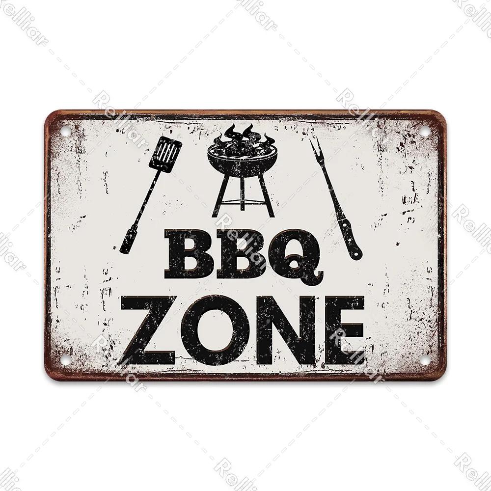 BBQ Party Metal Tin Plaque Retro Yard Garden Wall Decoration Signs Marked Barbecue Rules Slogan Plate Vintage Grill Poster