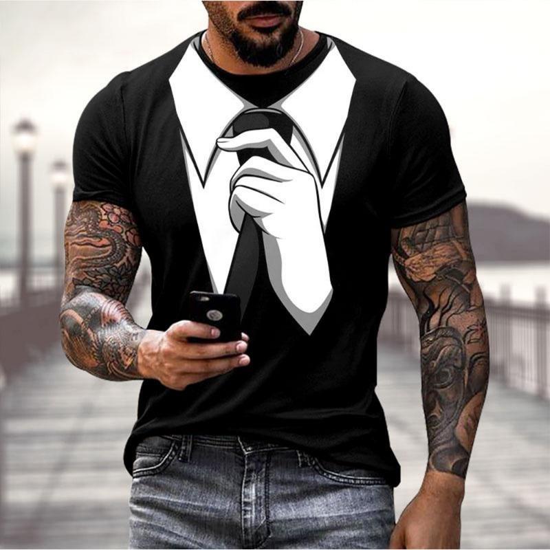 Moda estiva divertente completo finto frac 3D papillon divertente personalità divertente T-shirt casual