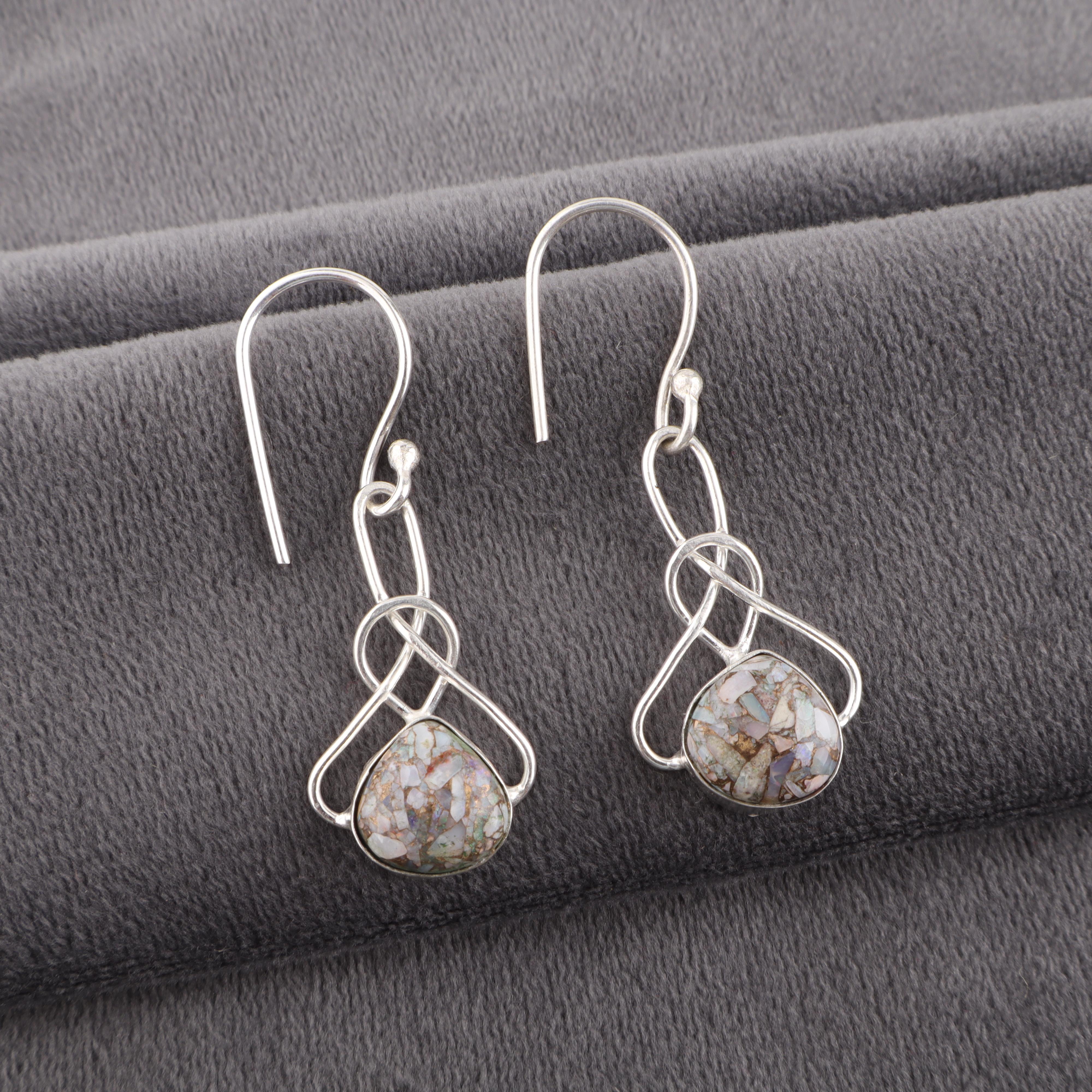 

Эфиопский опал медь 925 пробы серебро серьги, серьги с драгоценными камнями ручной работы ювелирные изделия, подарки для жены новые серьги 1.50 inches серый